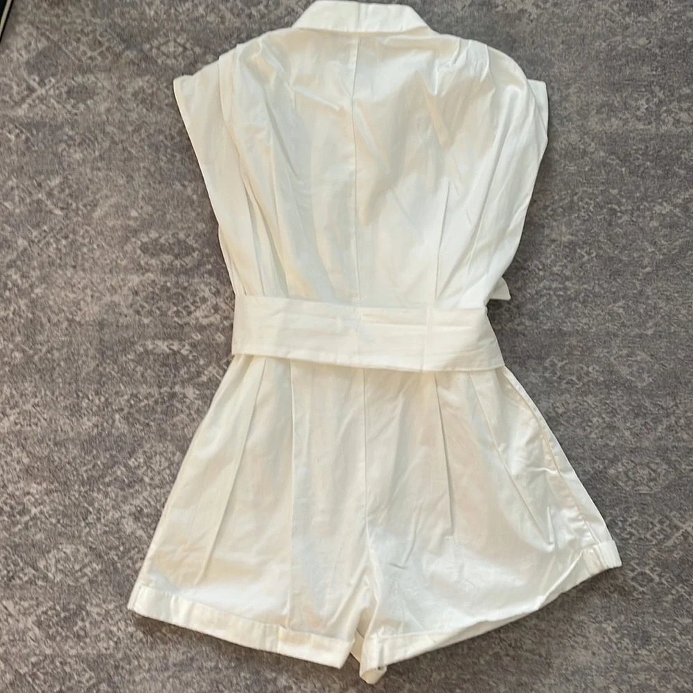 ZARA COTTON PIQUE WHITE JUMPSUIT ROMPER SHORTS - Picture 3 of 3